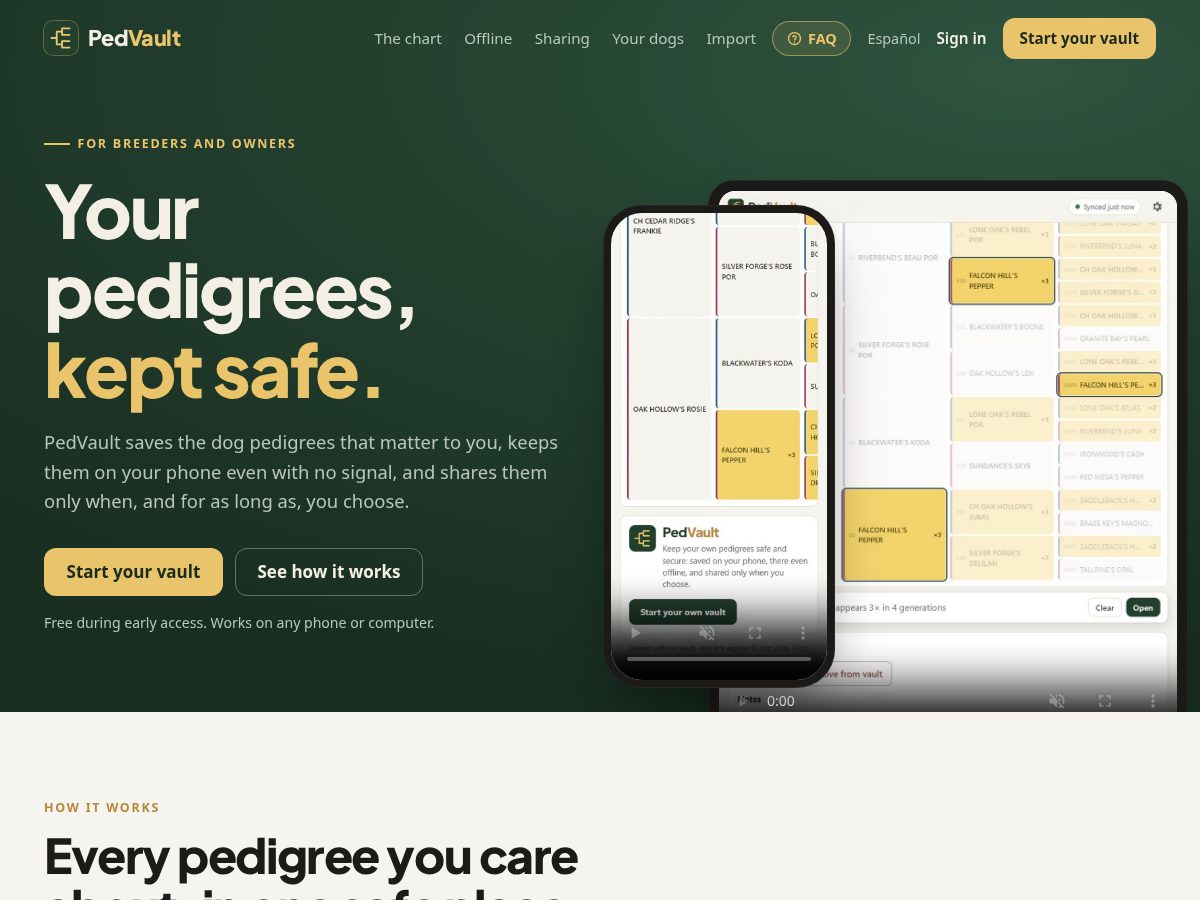 Landing-page snapshot of pedvault.com