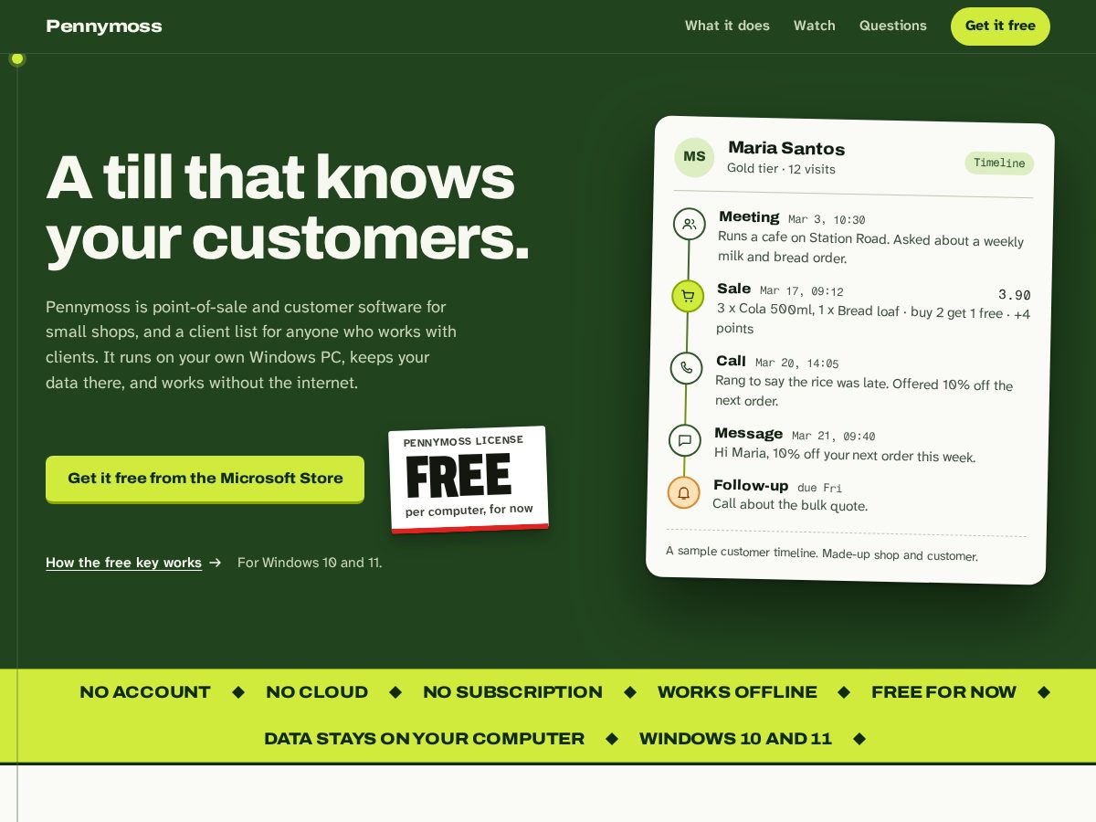 Landing-page snapshot of pennymoss.com