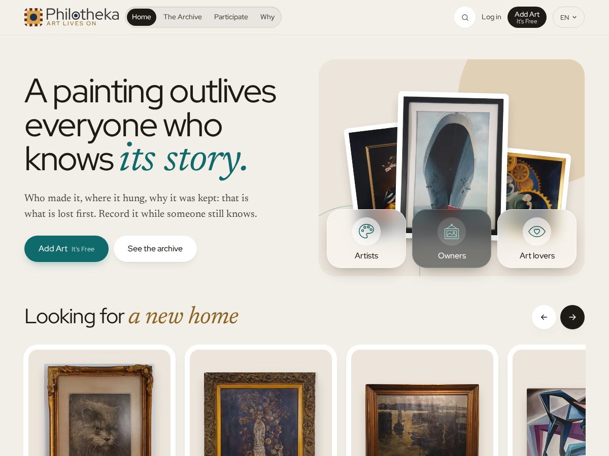 Landing-page snapshot of philotheka.com