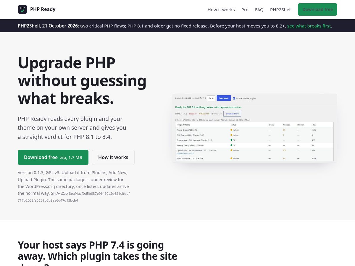 Landing-page snapshot of phpready.com