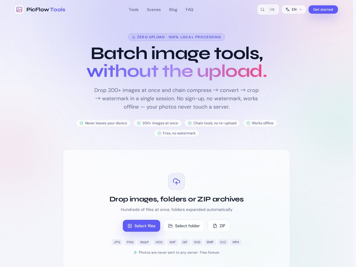 Landing-page snapshot of picflowtools.com
