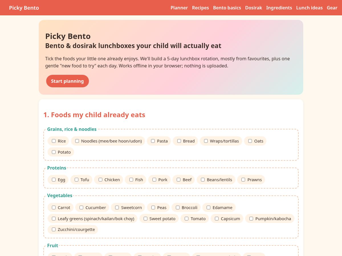 Landing-page snapshot of picky-bento.com