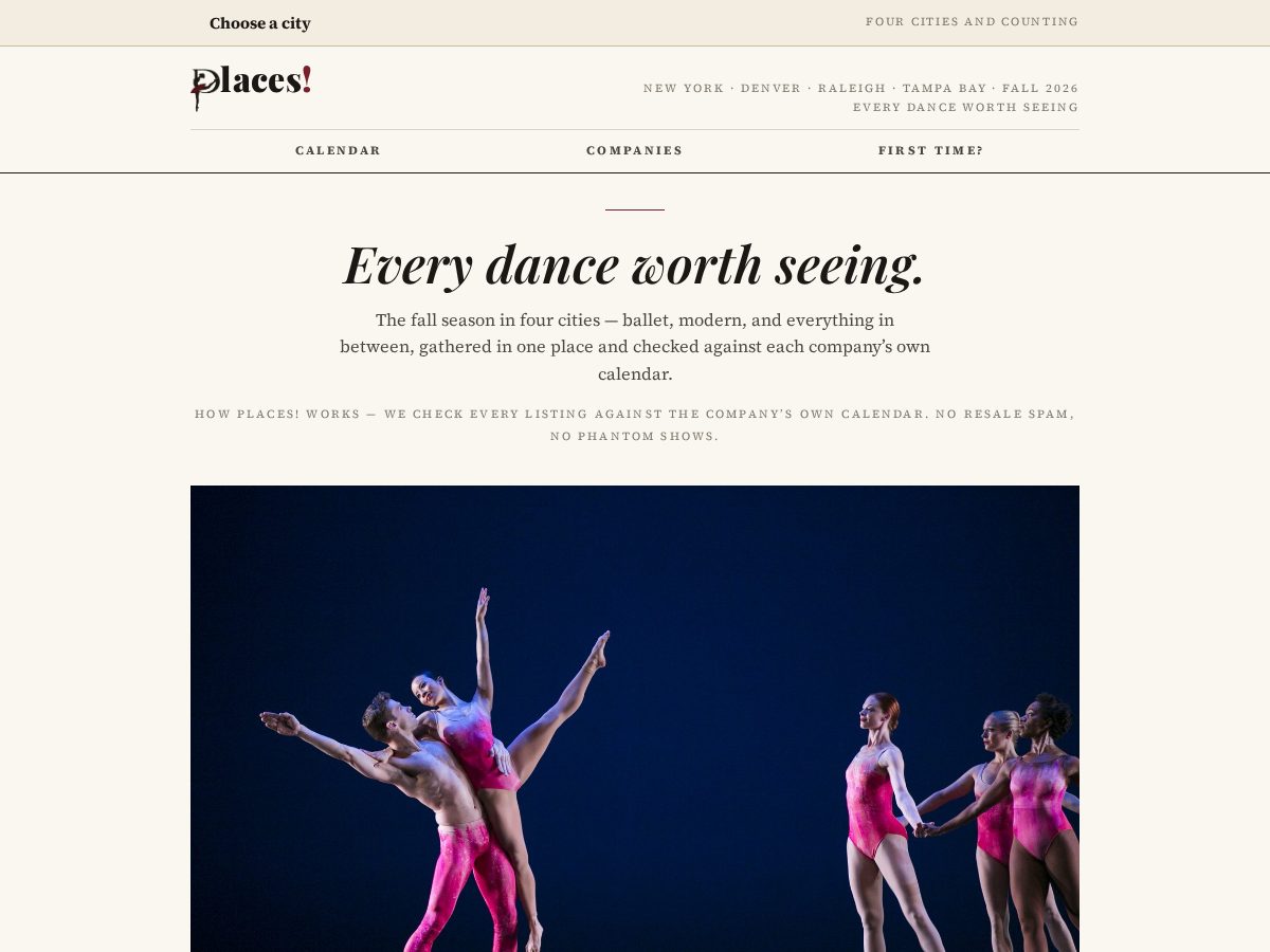 Landing-page snapshot of places.dance