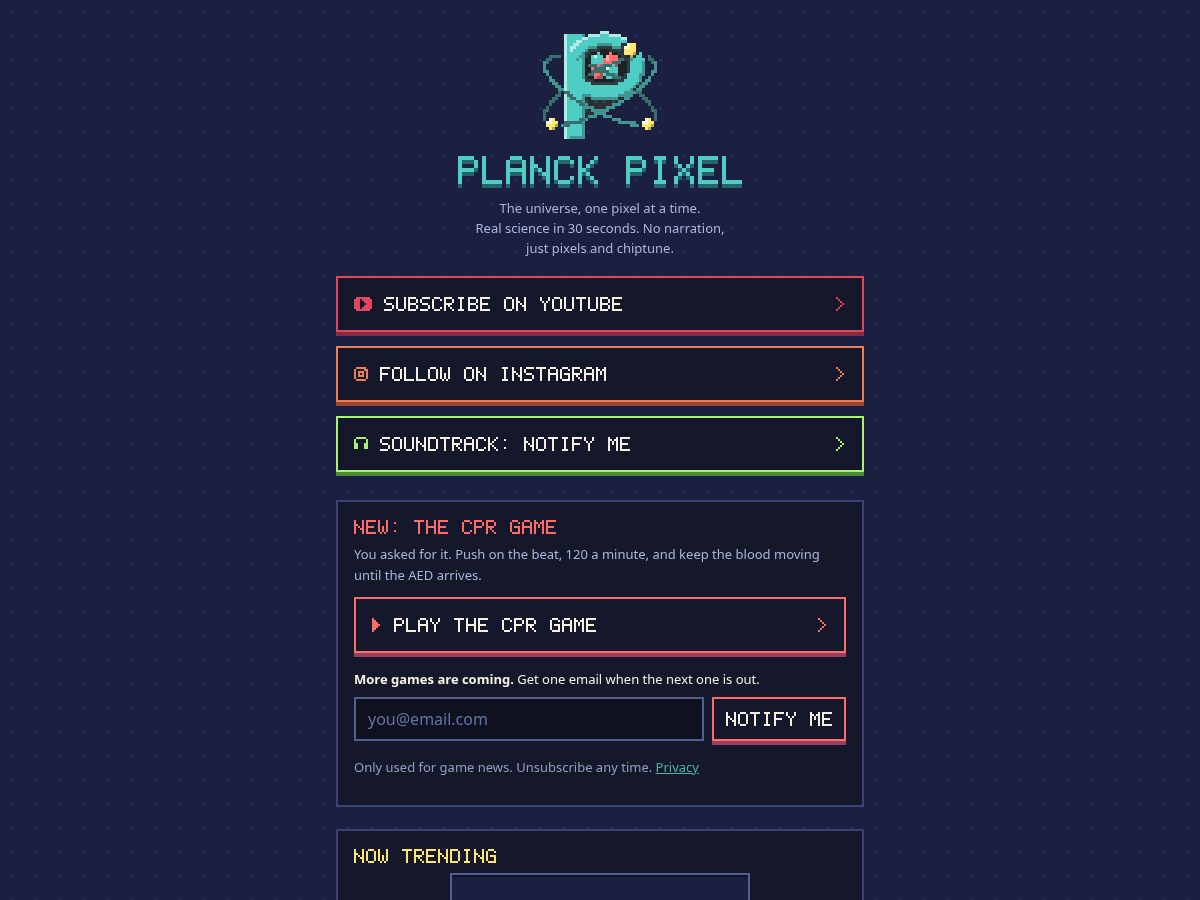 Landing-page snapshot of planckpixel.dev