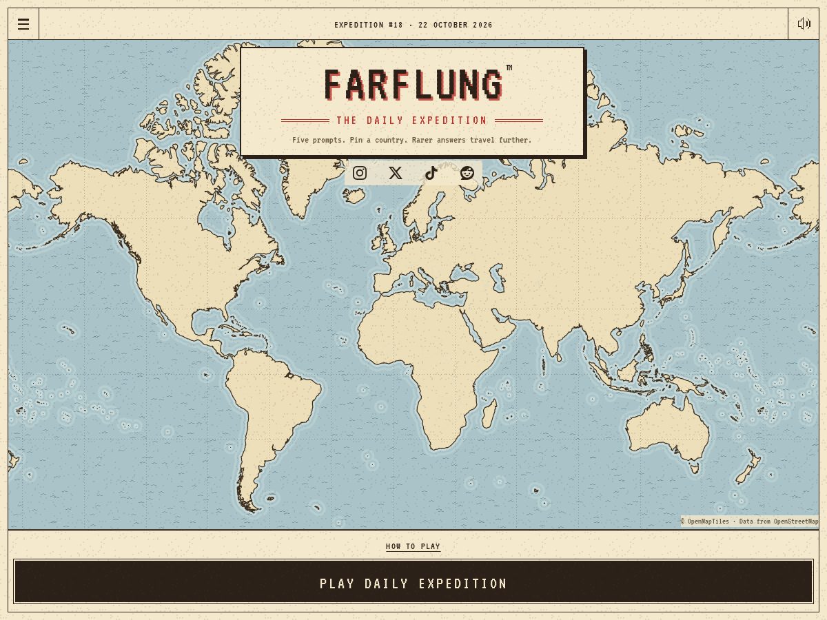 Landing-page snapshot of playfarflung.games