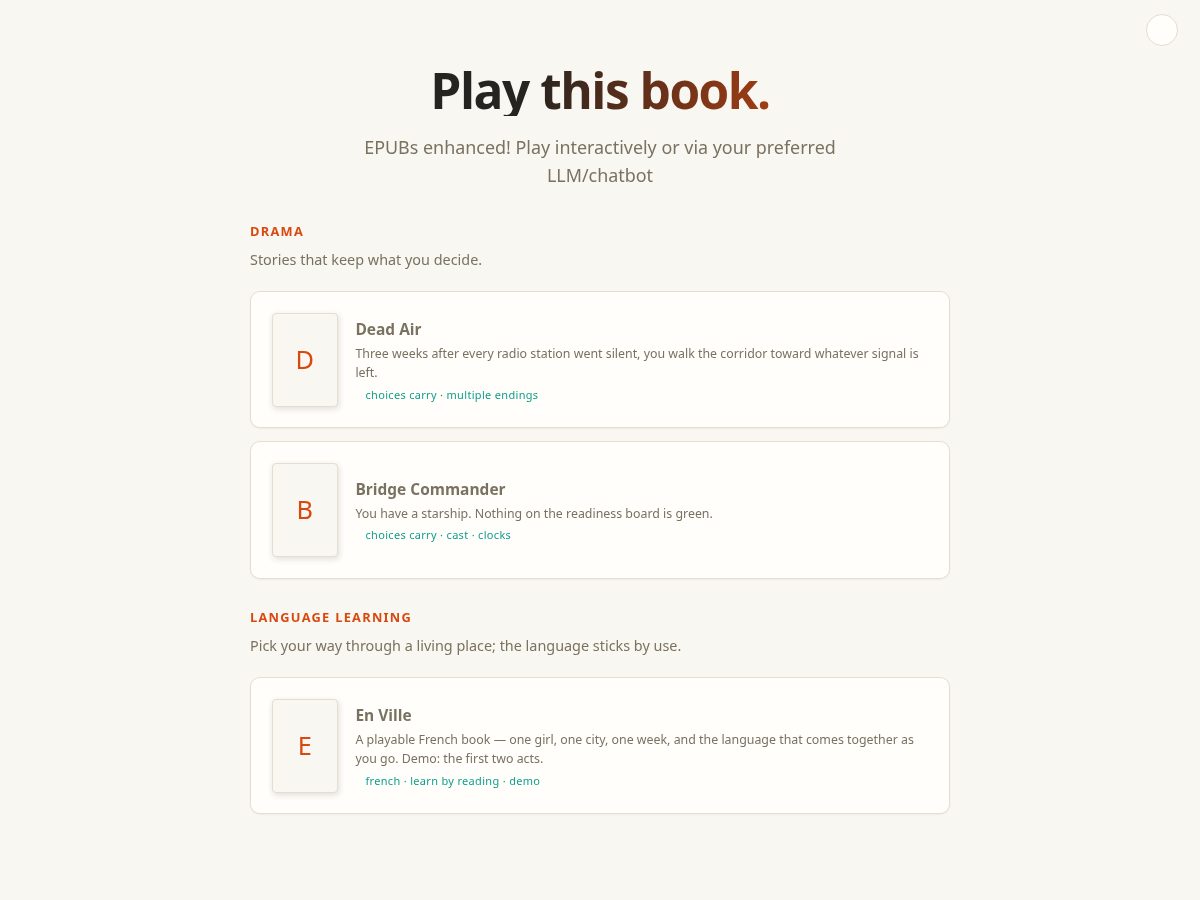Landing-page snapshot of playthisbook.com