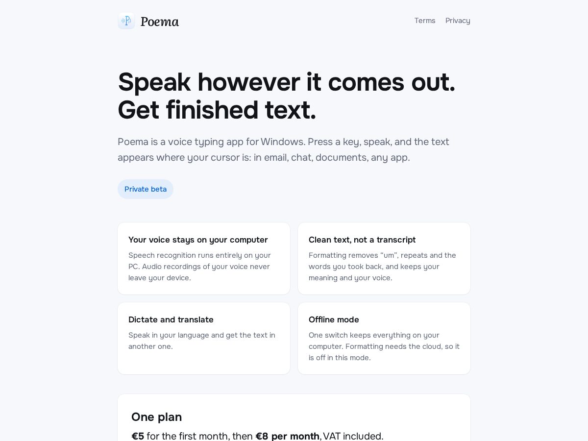 Landing-page snapshot of poemaapp.com