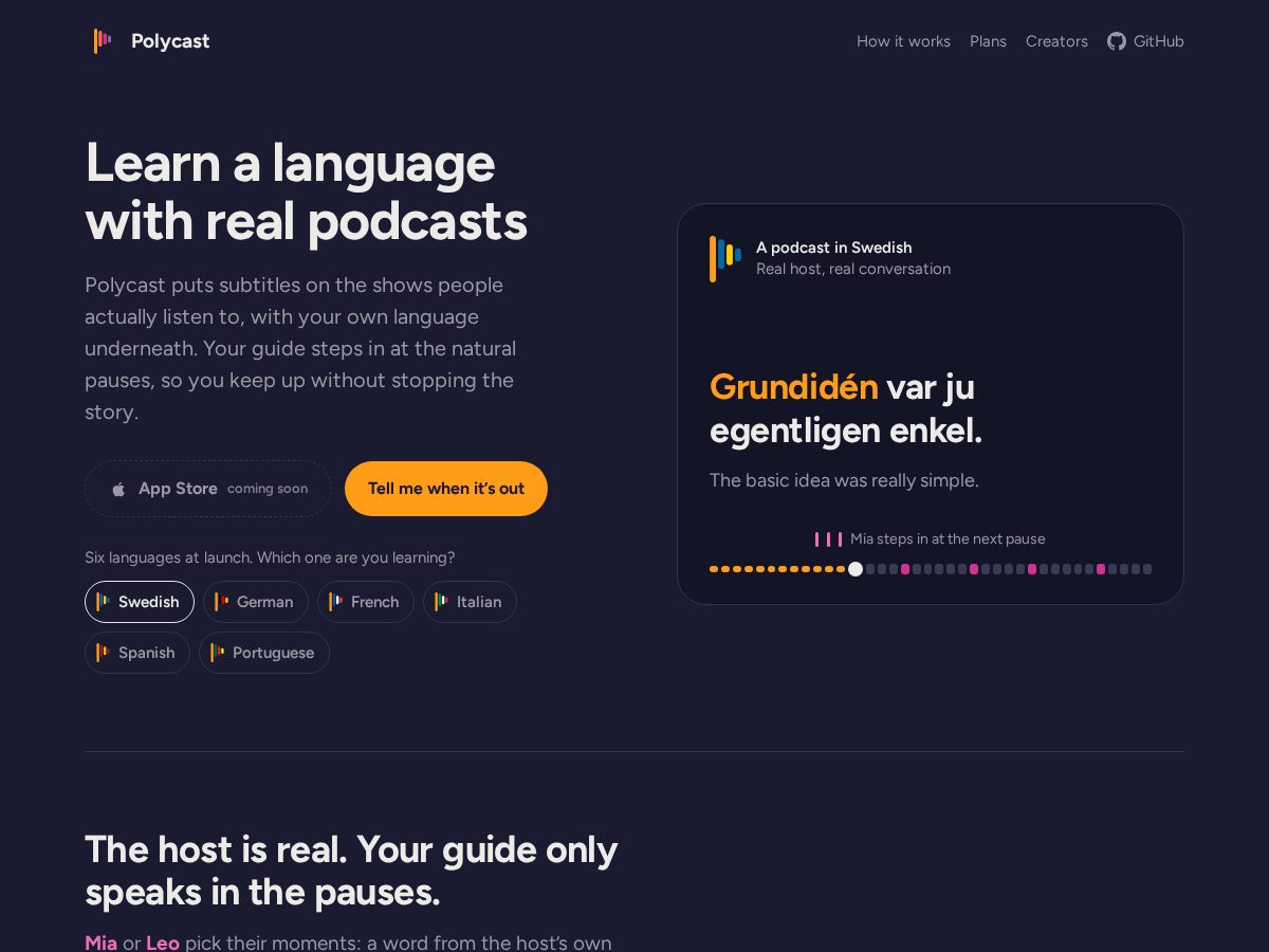 Landing-page snapshot of polycast.app
