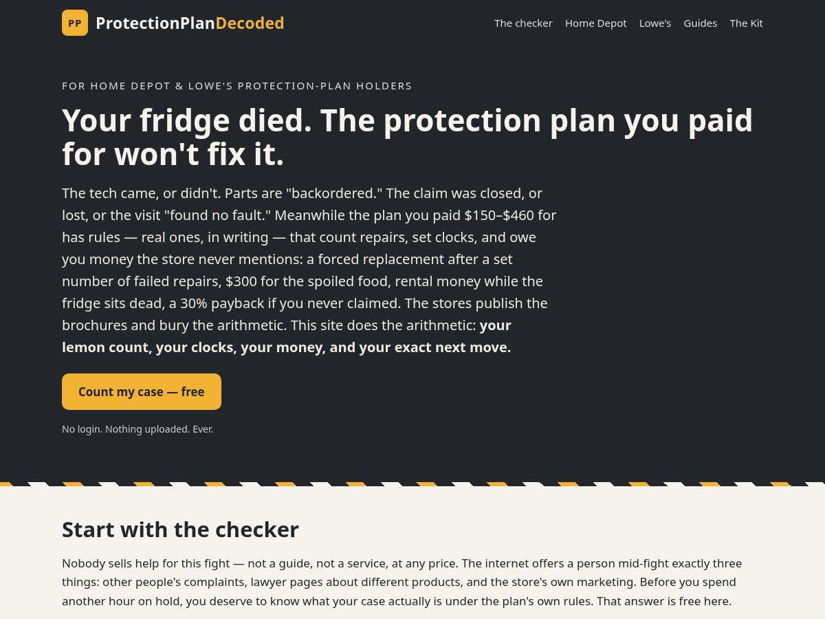 Landing-page snapshot of protectionplandecoded.com
