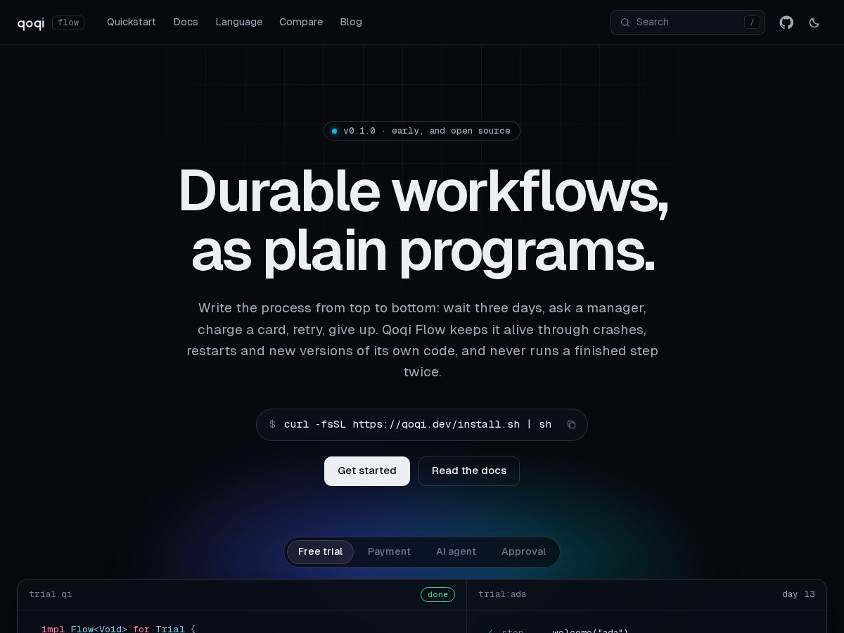 Landing-page snapshot of qoqi.dev
