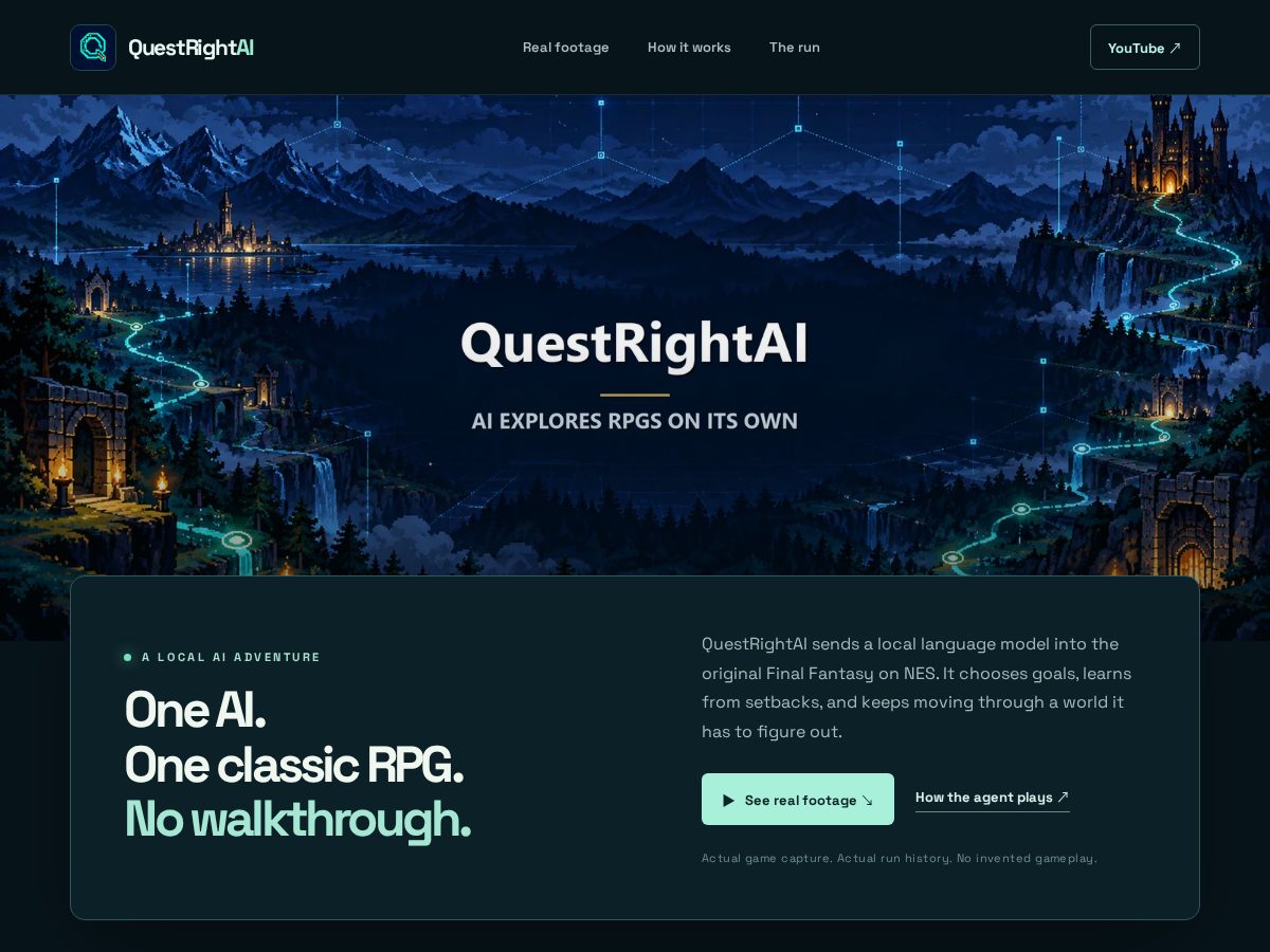 Landing-page snapshot of questright.dev