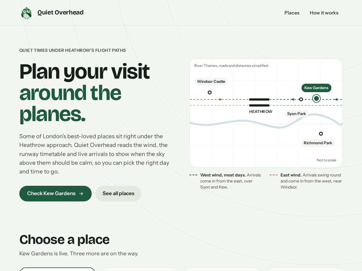 Landing-page snapshot of quietoverhead.com
