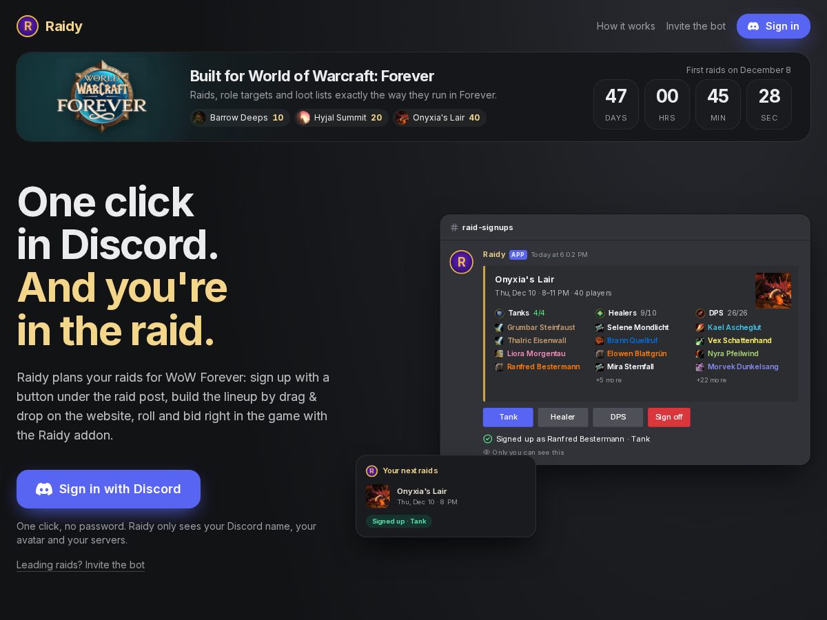 Landing-page snapshot of raidy.app