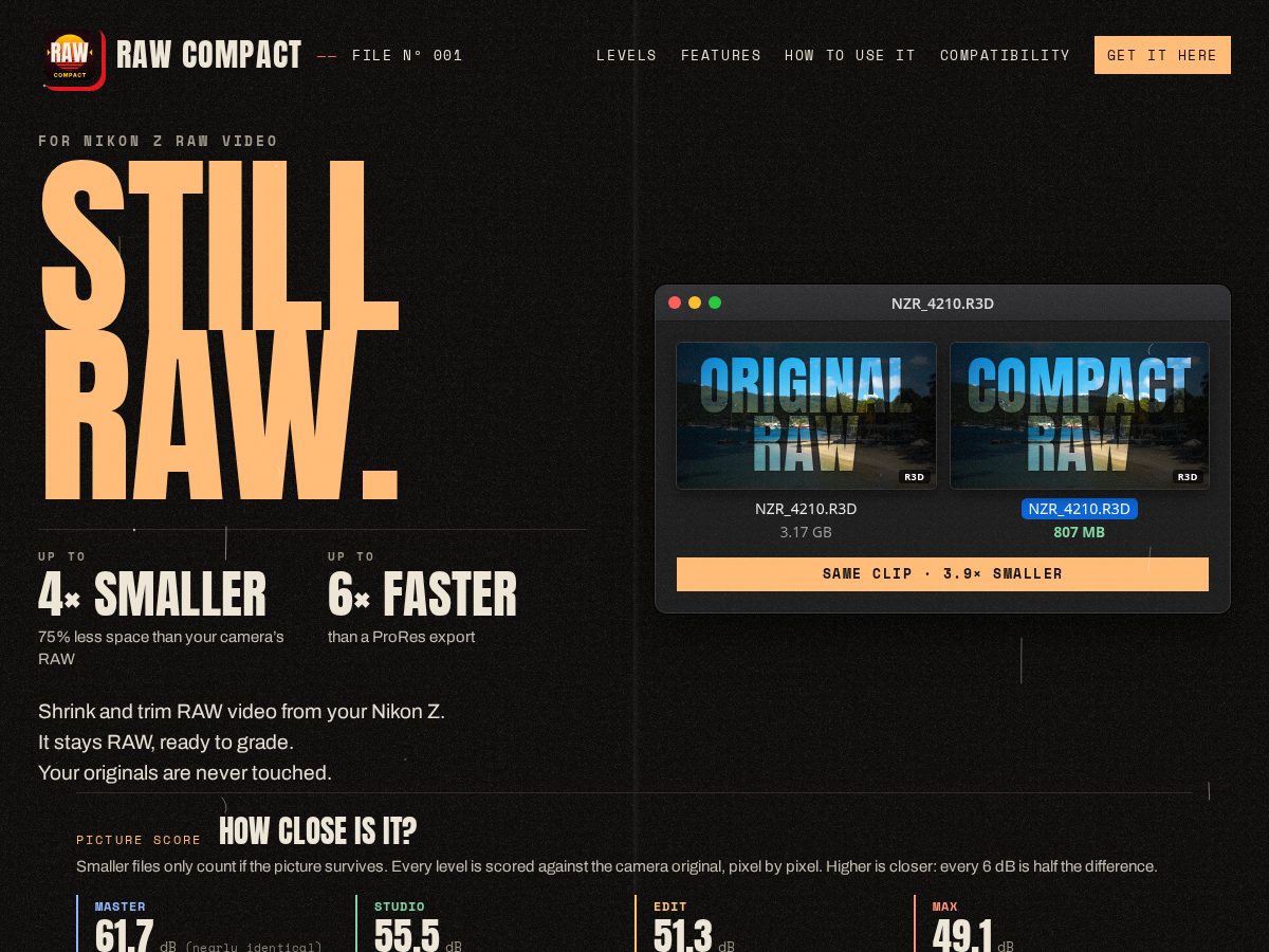 Landing-page snapshot of rawcompact.app