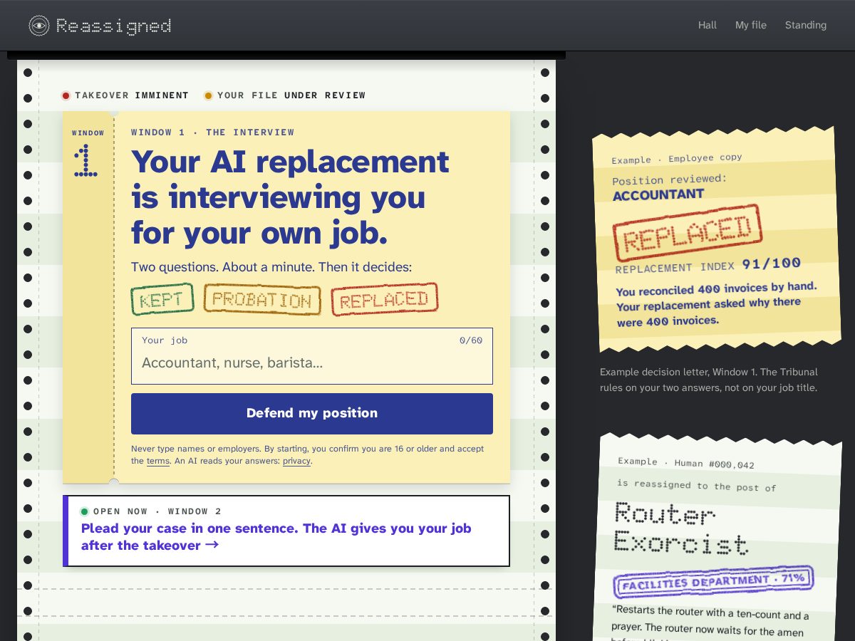Landing-page snapshot of reassigned.app