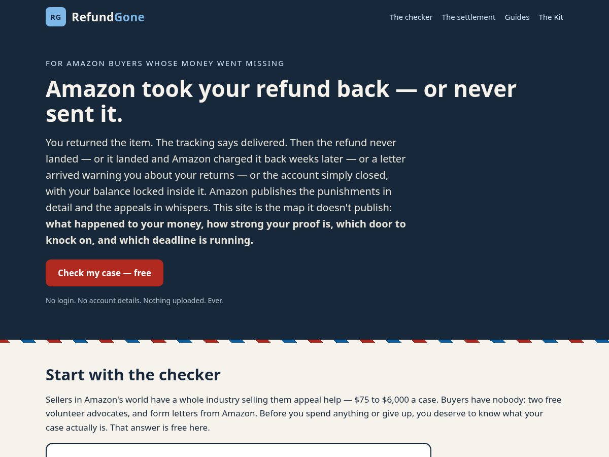 Landing-page snapshot of refundgone.com