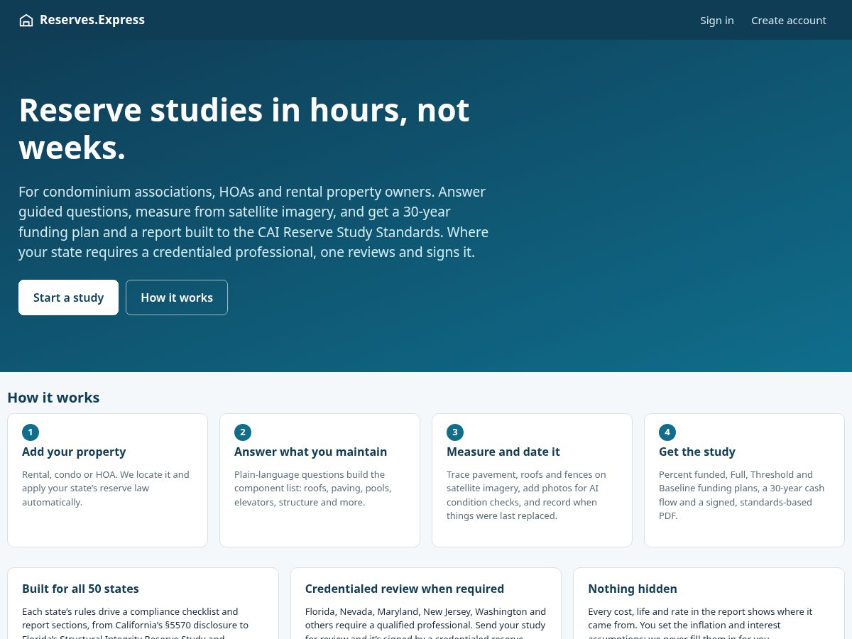 Landing-page snapshot of reserves.express