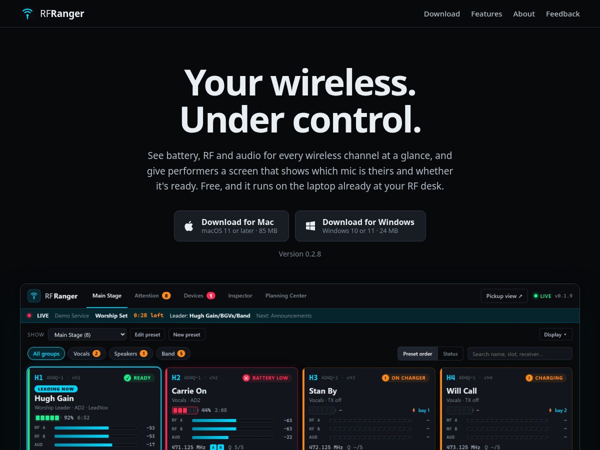 Landing-page snapshot of rfranger.app