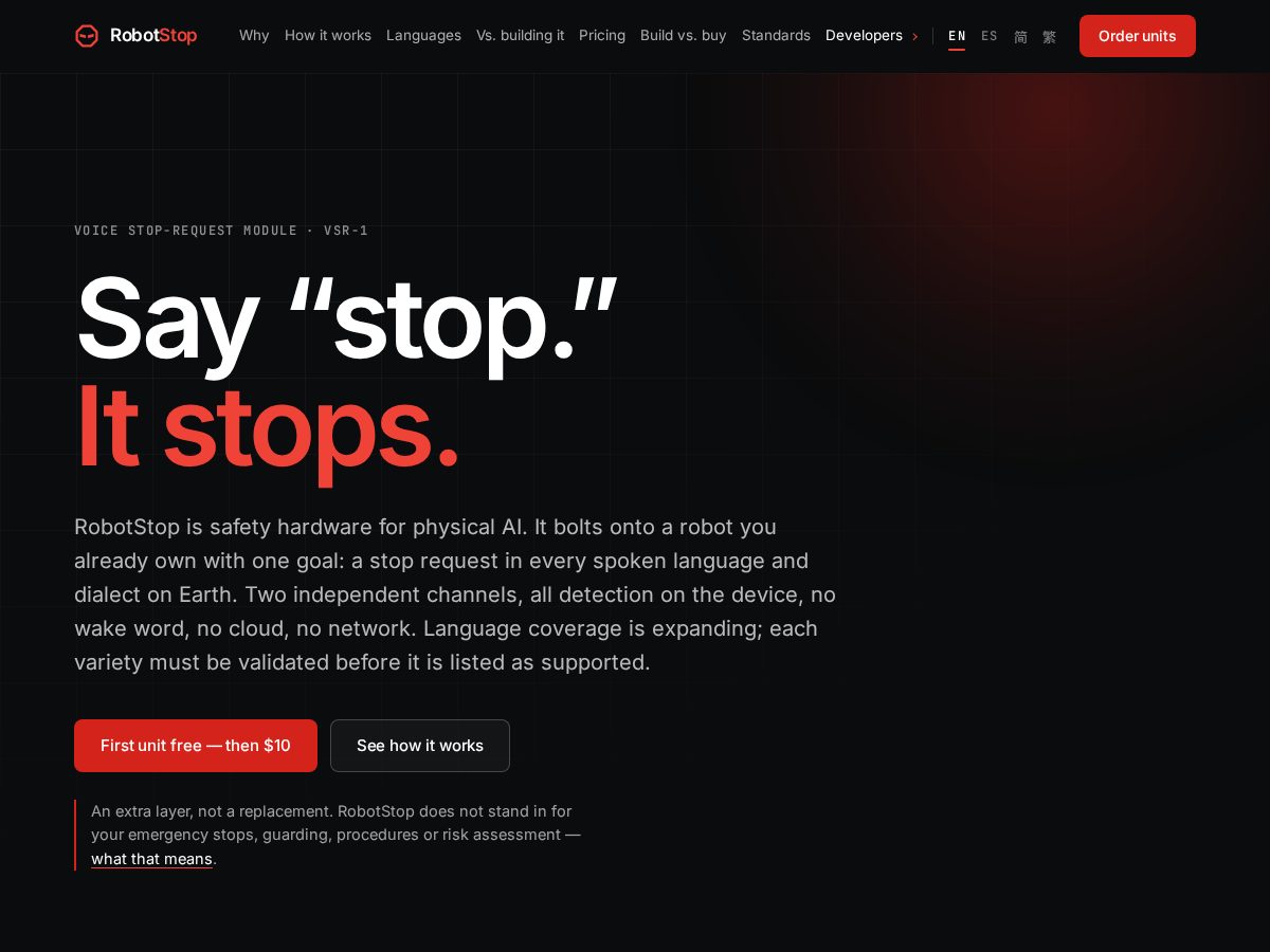 Landing-page snapshot of robot-stop.com