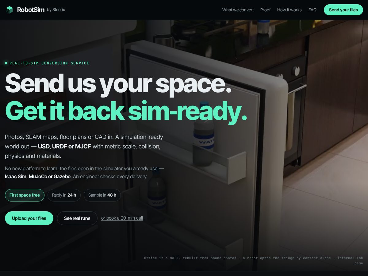 Landing-page snapshot of robotsim.dev