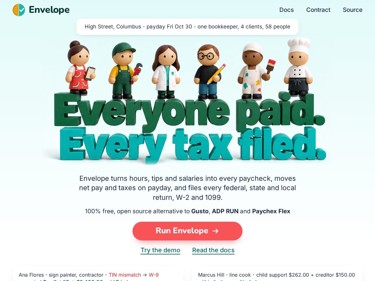 Landing-page snapshot of run-envelope.com