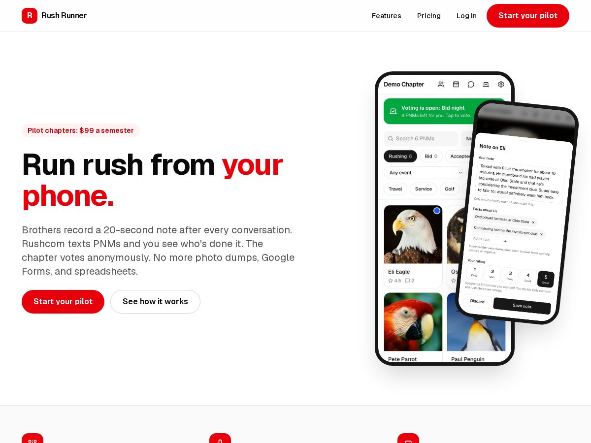 Landing-page snapshot of rushrunner.app