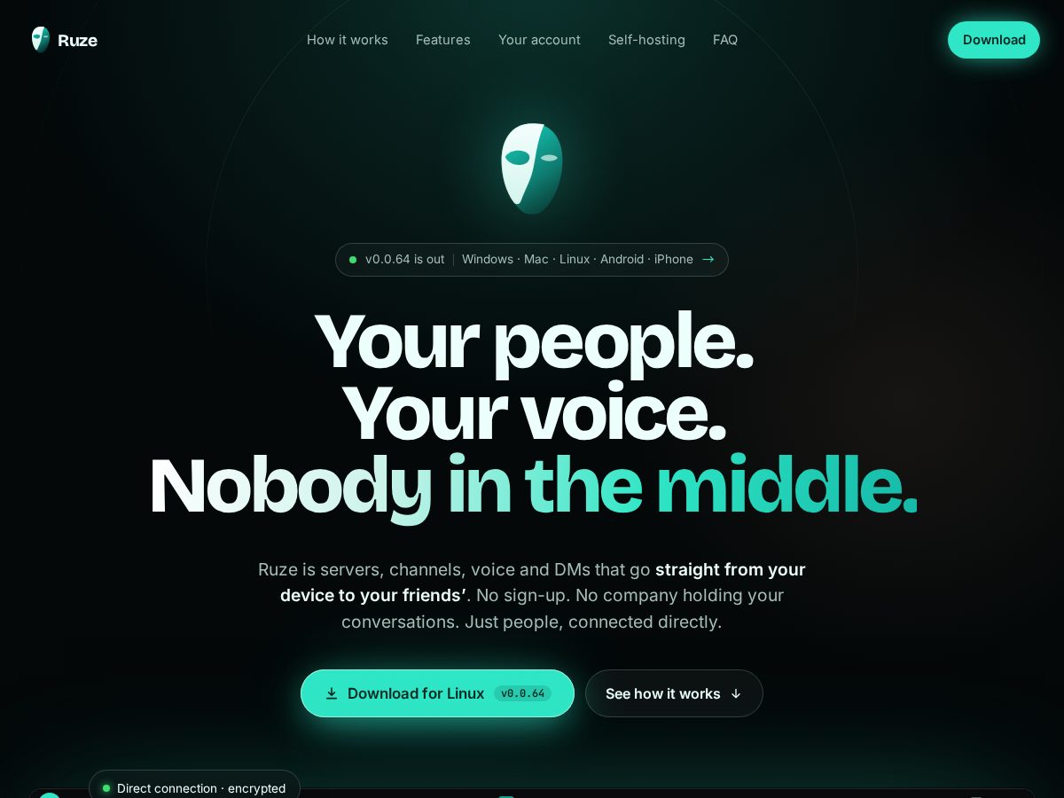 Landing-page snapshot of ruzechat.app