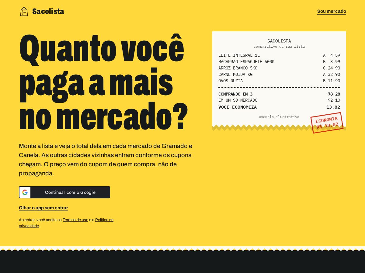 Landing-page snapshot of sacolista.digital