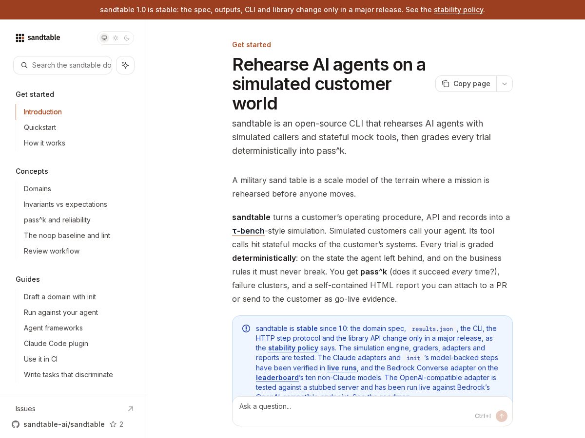 Landing-page snapshot of sandtable.dev