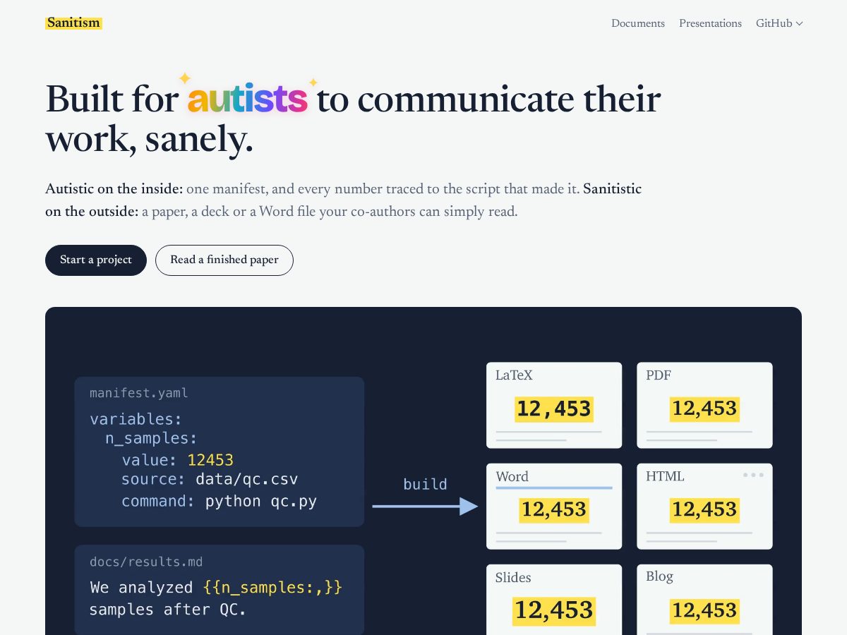 Landing-page snapshot of sanitism.dev