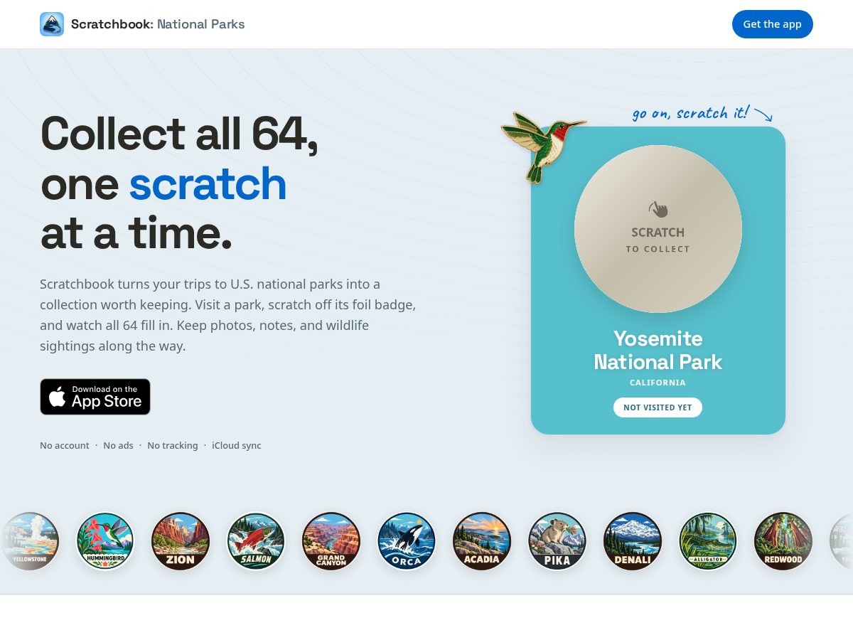 Landing-page snapshot of scratchbookapp.com