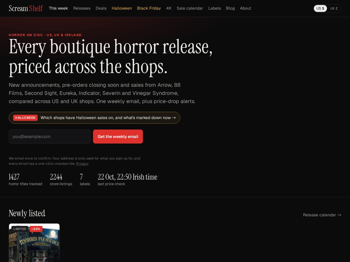 Landing-page snapshot of screamshelf.com