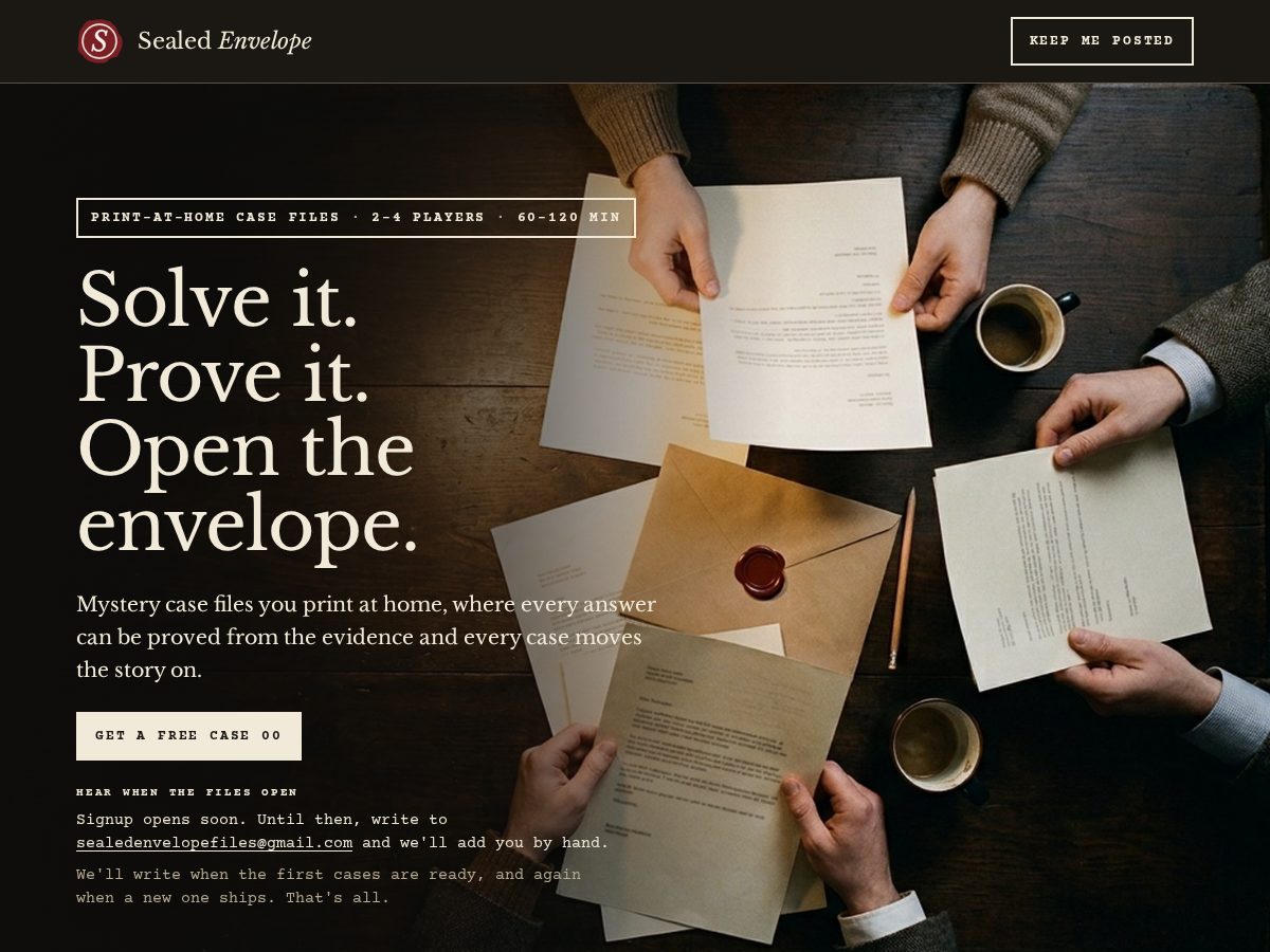 Landing-page snapshot of sealedenvelopefiles.com