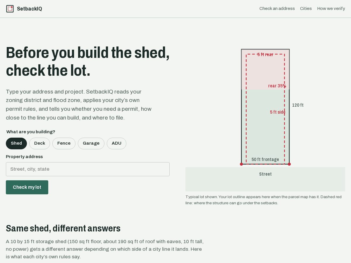 Landing-page snapshot of setbackiq.com