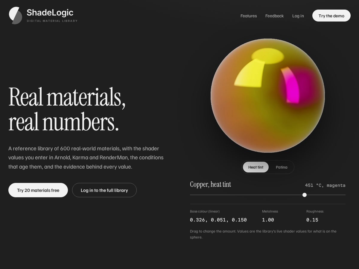 Landing-page snapshot of shadelogic.app