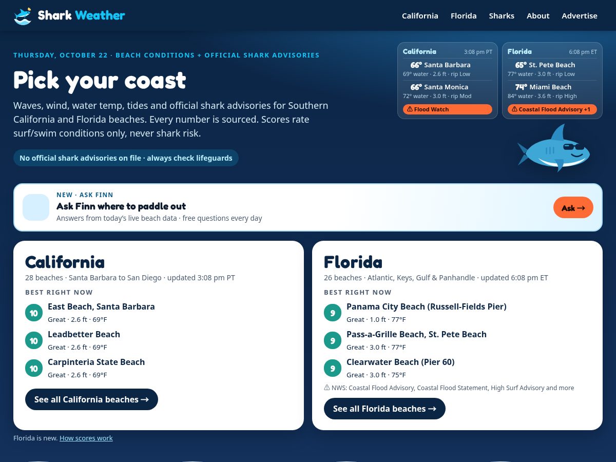 Landing-page snapshot of sharkweather.app