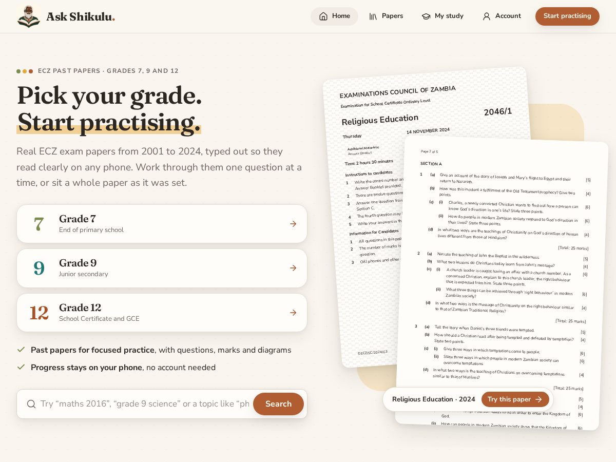 Landing-page snapshot of shikulu.study