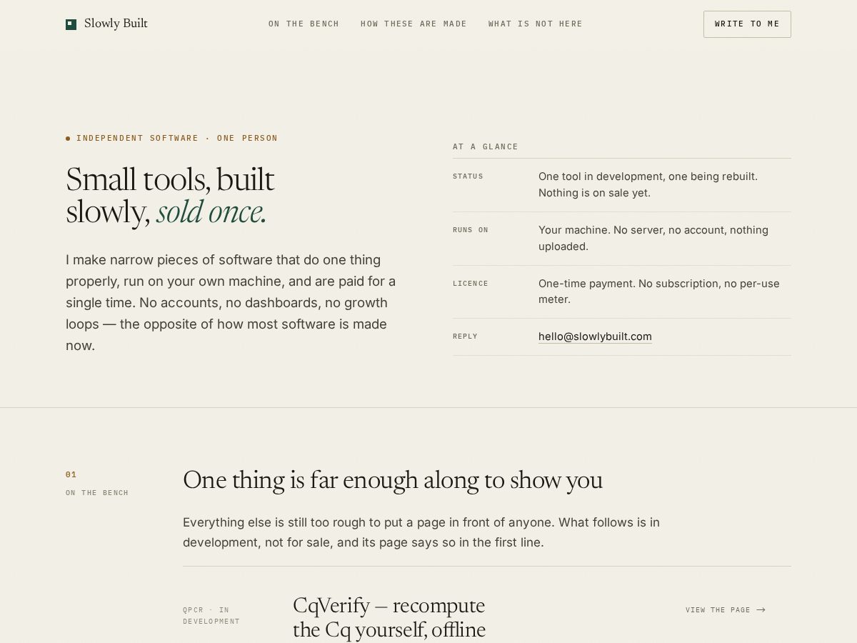 Landing-page snapshot of slowlybuilt.com