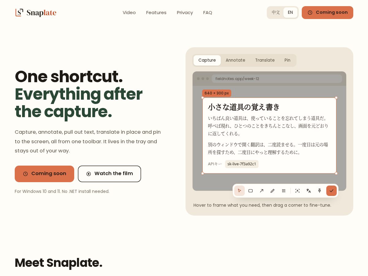Landing-page snapshot of snaplate.app
