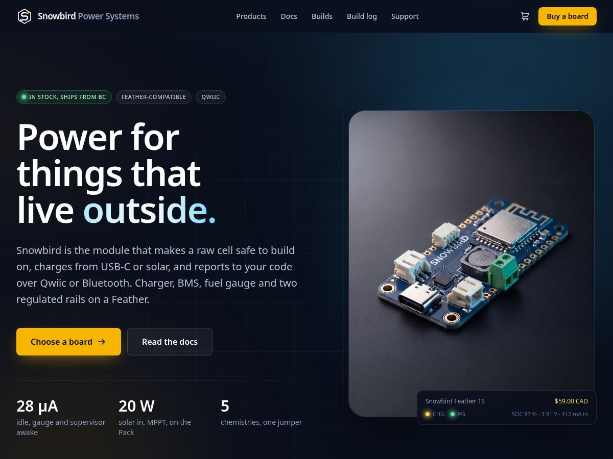 Landing-page snapshot of snowbirdpower.com