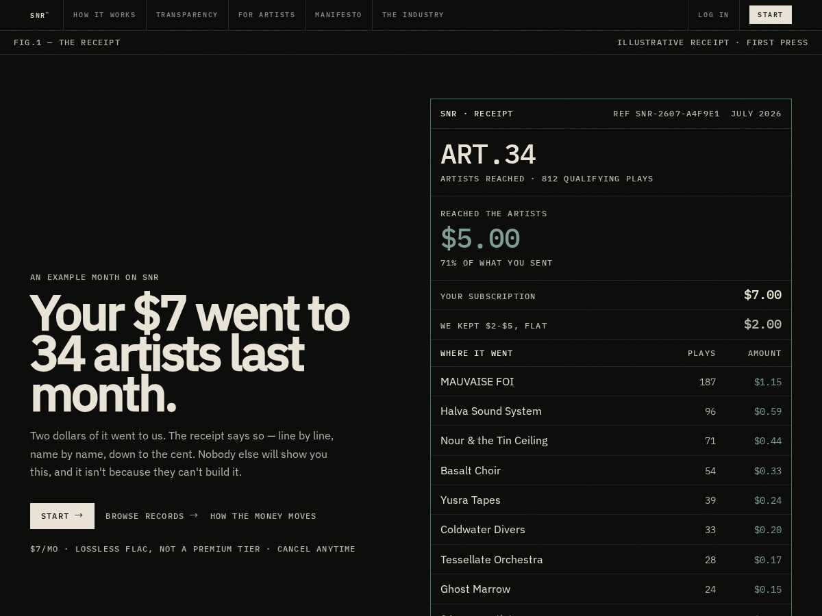Landing-page snapshot of snr.studio