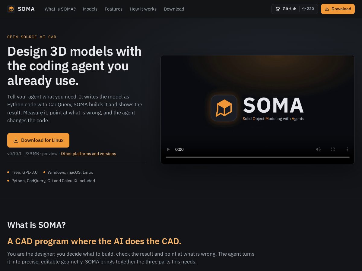 Landing-page snapshot of somacad.app