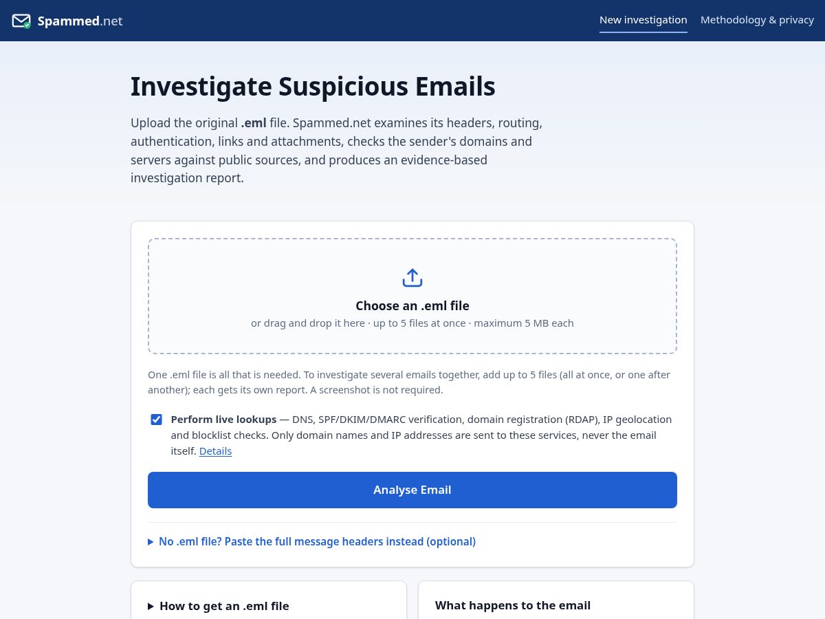 Landing-page snapshot of spammed.net