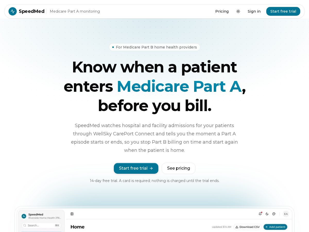 Landing-page snapshot of speedmed.app