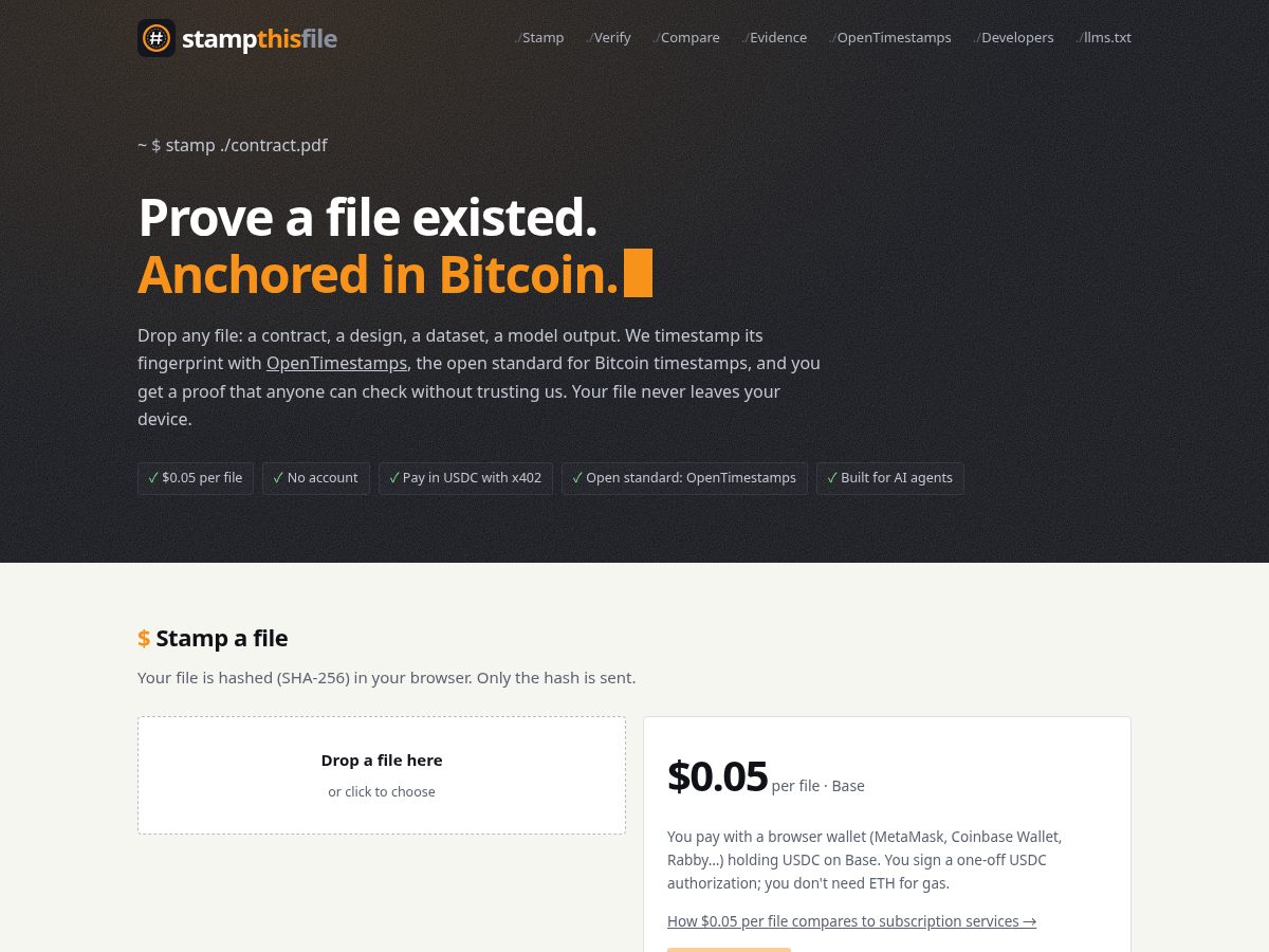 Landing-page snapshot of stampthisfile.com