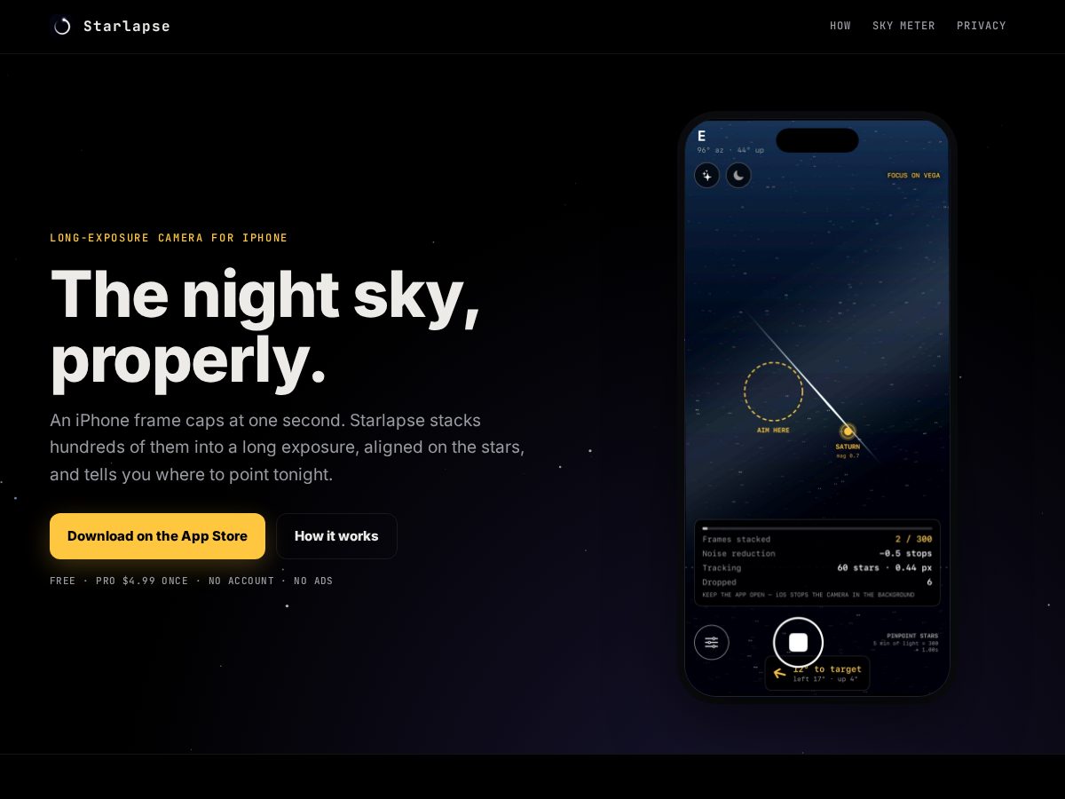 Landing-page snapshot of starlapse.app