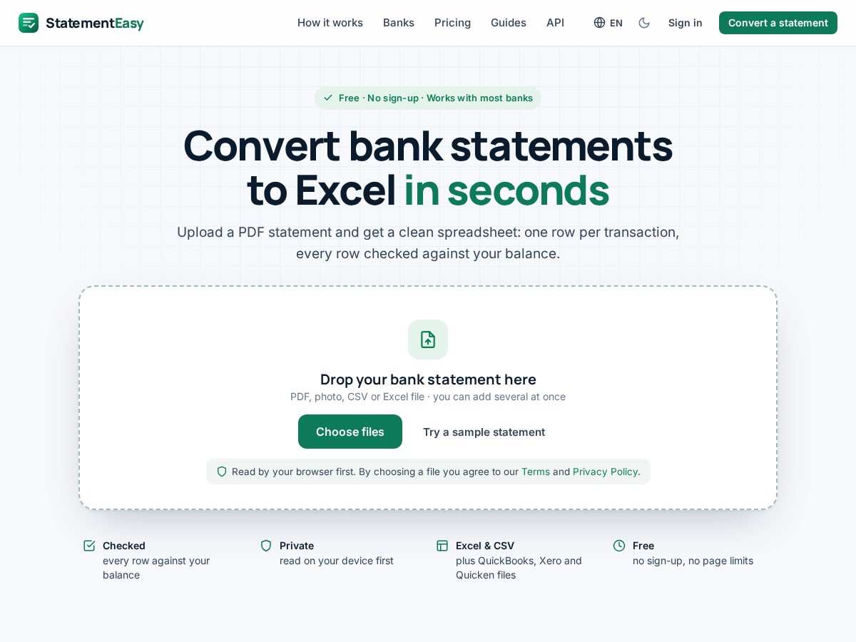 Landing-page snapshot of statementseasy.com