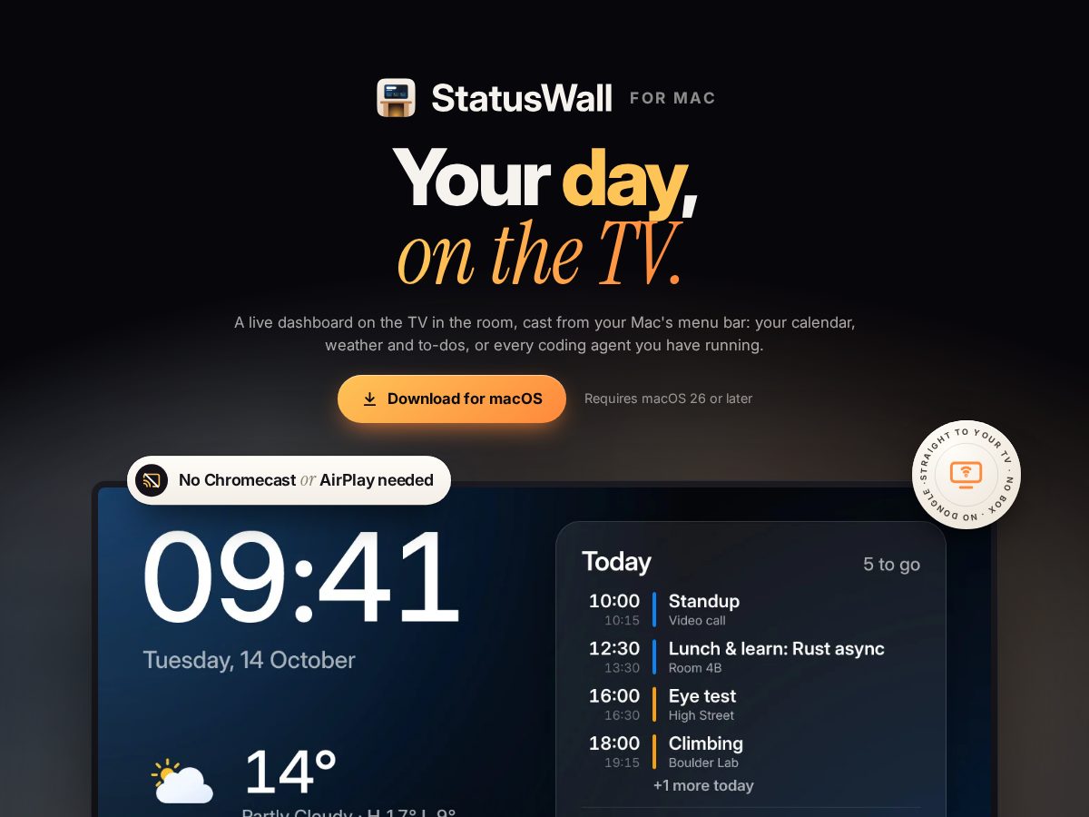 Landing-page snapshot of statuswall.app