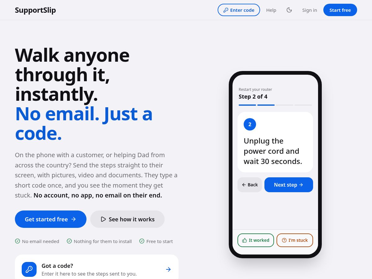 Landing-page snapshot of supportslip.com