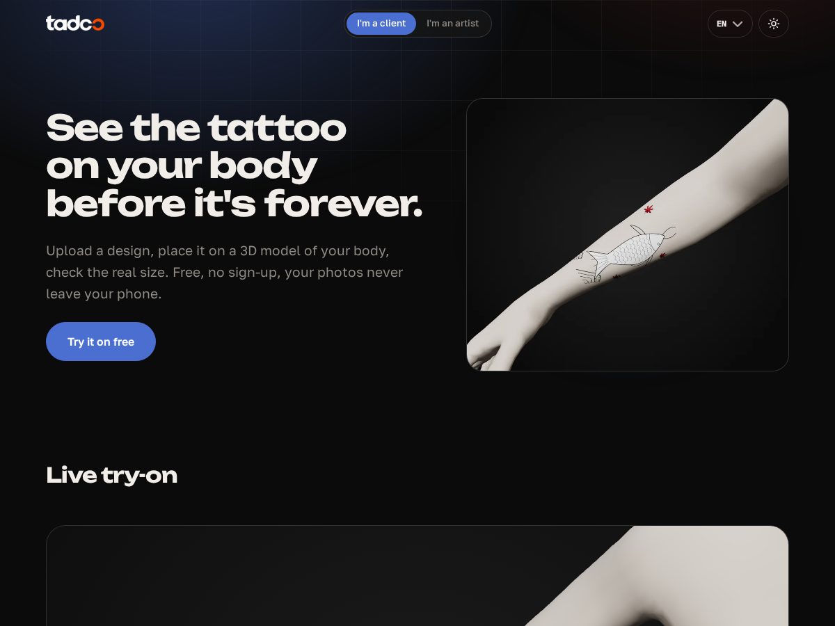 Landing-page snapshot of tadoo.ink